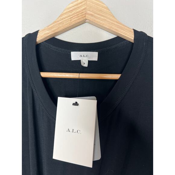 NWT A.L.C. Bridget Twisted Cut-Out Short Sleeves Crew Neck Black Midi Dress - Picture 4 of 7